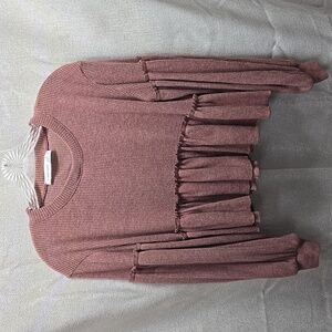 Alter'd State, Top, Mauve, Ribbed, Knit, Soft, Stretch, Puff Sleeves, Cuff
